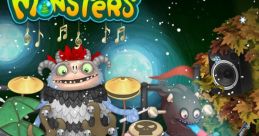 Colorful characters from My Singing Monsters celebrate Frigid Reception (Days of Yay Cold Island Remix) in a festive winter setting.