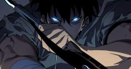 Dynamic character from "Solo Leveling" wielding a bow, showcasing intense focus and determination in an epic battle scene.