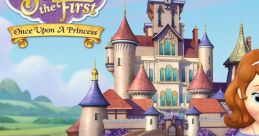 Sofia the First stands by her castle with a friendly rabbit, ready for royal adventures in the magical land of princesses.