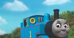 Thomas the Tank Engine travels on the railway, surrounded by greenery and a bright blue sky, showcasing adventure and fun.