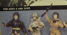 Mego action figures featuring Fighter Pilot, Paratrooper, and Tank Commander for ages 5 and over, perfect for collectors.