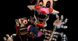 Mangle, a twisted animatronic with pink accents, striking a playful pose showcasing its mechanical features and vibrant colors.