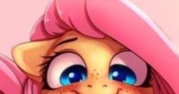 Fluttershy joyfully munching a waffle, showcasing her playful side with a sweet treat and vibrant pink backdrop.