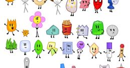 Colorful characters from BFDI, featuring diverse objects with unique designs and emotions, appealing to fans of the series.