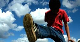 Young dancer demonstrating dynamic jumpstyle moves against a vibrant sky in a park setting. Energy and rhythm captured.