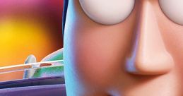 Close-up of Buzz Lightyear, showcasing his iconic look and determined expression against a colorful background.