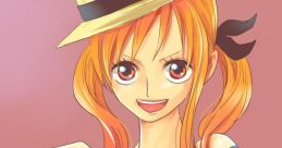Nami from One Piece showing a confident smile, holding a map, wearing her signature straw hat and stylish outfit.