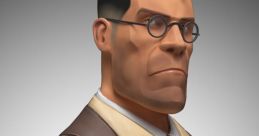 Medic from Team Fortress 2, showcasing a distinctive brown coat and glasses, emphasizing his role as a healing character.