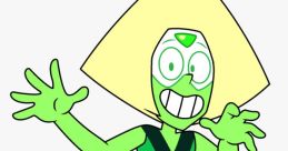Peridot from Steven Universe strikes a playful pose, showcasing her green hue and signature pyramid-shaped head.