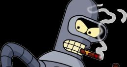 Bender from Futurama holds a beer and cigar, showcasing his iconic mischievous personality and love for fun.