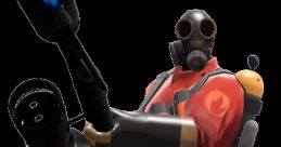 Pyro from Team Fortress 2 wielding a flamethrower, dressed in his iconic red suit with gas mask and backpack.