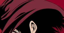 Alucard from Hellsing, featuring his iconic black hat and sinister grin against a bold red background.