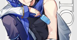 Kaito from anime, stylishly dressed in blue with a popsicle, exuding charm and confidence. Perfect for fan art or showcases.