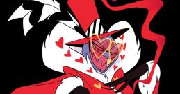 Valentino from Hazbin Hotel, featuring a flamboyant pose with hearts and vibrant colors, showcasing his charismatic personality.