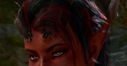 Karlach from Baldur's Gate III, showcasing her striking features, intense expression, and unique horned hairstyle.