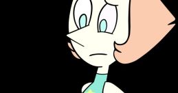 Pearl from Steven Universe, looking concerned, wears her signature outfit with a star and holds a small object.