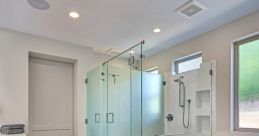 Modern bathroom featuring a sleek Jacuzzi, glass shower enclosure, and minimalist design, perfect for relaxation.