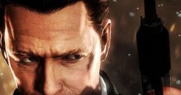 Max Payne, the gritty antihero, brandishes a gun with determination amidst a dramatic backdrop. Action-packed video game icon.