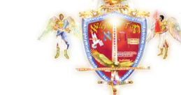 Angelic artwork featuring a shield with symbols, representing AmightyWind's spiritual ministry and beliefs.