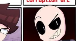 Illustration of a character before and after a Corruption arc, showcasing transformation and emotional change.