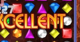Colorful gems on the Bejeweled 2 board with the word "EXCELLENT" showcasing a high scoring move.