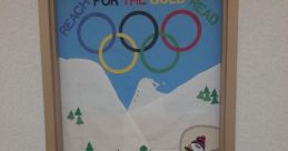 Olympic-themed library door decor with ice skater and snowboarder, promoting reading and winter sports.