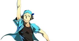 Junpei Iori in sporty attire, striking a dynamic pose with a baseball bat and confident expression, showcasing his athleticism.