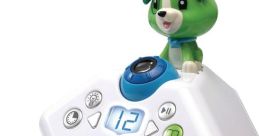 Leapfrog ABC Toy Narrator featuring a playful green dog, colorful buttons, and an interactive sound module for kids.