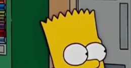 Bart Simpson sitting at a table, wearing an orange shirt, with a sandwich and drink nearby, from las primeras temporadas de Los Simpsons.