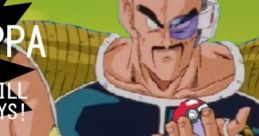 Nappa from "Dragon Ball Z Abridged," showcasing iconic armor and holding a Poké Ball, ready for battle.