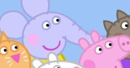 Peppa Pig and friends smiling together in a colorful animated scene, popular among Brazilian Portuguese viewers.