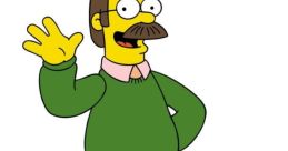 Ned Flanders sonriente, personaje icónico de "Los Simpson", vistiendo un suéter verde y mostrando su característico saludo.