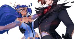 Raven and masked partner in intricate costumes, showcasing elegance and mystery inspired by Arcanum.