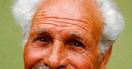 Elderly man with white hair and mustache, smiling warmly against a green background, representing local Sicilian culture.