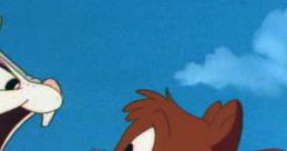 Slappy Squirrel, voiced by Sherri Stoner, looks confused while interacting with another character in a cartoon scene.