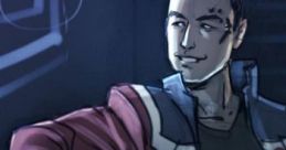 Stylized illustration of Theron Shan, a character voiced by Troy Baker, exuding charm and confidence in a dark setting.