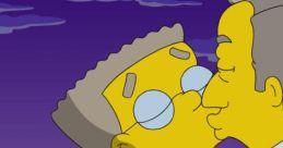 Waylon Smithers shares a romantic moment with his partner against a twilight ocean backdrop in this iconic animated scene.