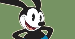 Oswald the Lucky Rabbit celebrates his 90th anniversary with a playful pose and vibrant colors on a green background.