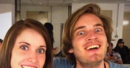 Popular YouTubers including PewDiePie and HowToBasic share a fun moment captured at a gaming convention.