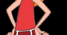 Candace Flynn from Phineas and Ferb poses confidently in a stylish red top and white skirt, hands on hips.