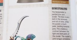 Genestealer miniature featuring vibrant blue and purple colors, showcasing NIGMODE painting techniques and detailed sword.