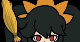 Ashley from WarioWare: Move It! holds a broom and a doll, showcasing her iconic witch-like appearance in vibrant colors.