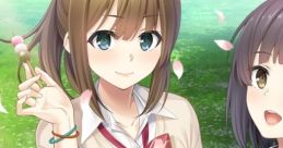 Two characters from Full Kiss フルキス enjoy treats in a beautiful park, surrounded by cherry blossoms.