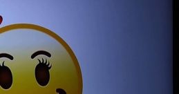 Happy cartoon smiley face with arched eyebrows and long eyelashes, radiating positivity and cheerfulness.