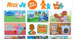 Collage of popular Nick Jr. shows including Peppa Pig, Blue’s Clues, Paw Patrol, and Wonder Pets. Nostalgic kids' programming.