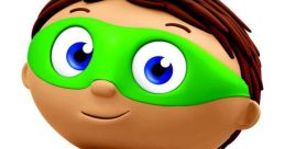 Super Why from the animated series, wearing a green superhero outfit with blue cape and striking a confident pose.