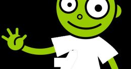 Cheerful green character with big eyes, wearing a white shirt and blue pants, symbolizing PBS Kids Announcer from 1999-2002.