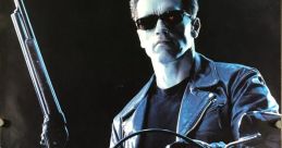 Arnold Schwarzenegger on a motorcycle, iconic scene from Terminator 2: Judgement Day, showcasing action and intensity.