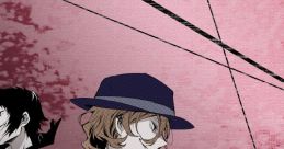 Dramatic scene featuring stylish characters from Bungou Stray Dogs, showcasing their distinctive outfits and expressions.