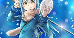 Rimuru Tempest in a blue outfit with bubbles, showcasing charm and adventure from "That Time I Got Reincarnated As A Slime.